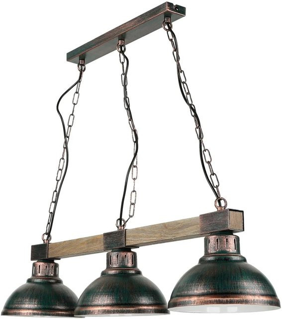Licht-Erlebnisse Pendelleuchte aus Holz und Metall in Kupfer Antik, 3-flammig, E27, Länge: 72 cm - Bild 1