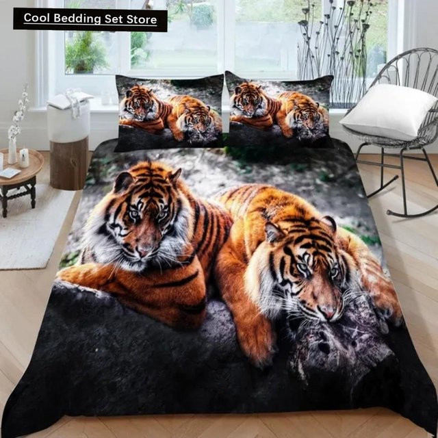 Lodestar 3D Tiger Bettwäsche Set aus weicher Mikrofaser, Orange, B/H: 155 x 215 cm - Bild 1