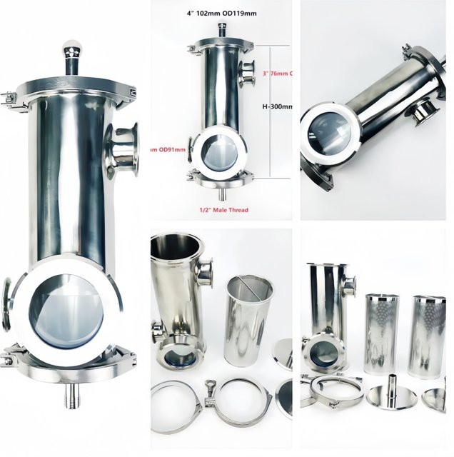 YOHOYAMA Gin Korb Set für Destillation aus Edelstahl in Silber, Tri Clamp 102mm OD 119mm, 2 Seitenanschlüsse 76mm OD 91mm mit Filter, Volumen: 1500ml, Länge: 300mm - Bild 1