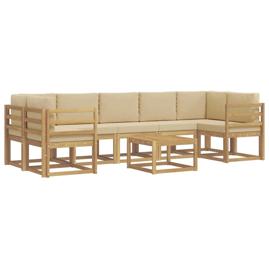vidaXL Outdoor-Sofagarnitur 6-teilig in Beige und Braun mit Holzoptik - Bild 2
