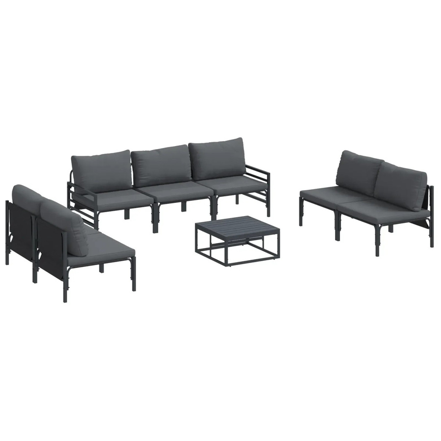 vidaXL Garten-Sofa-Set 8-teilig in Anthrazit aus pulverbeschichtetem Stahl mit UV-beständigen Kissen - Bild 2