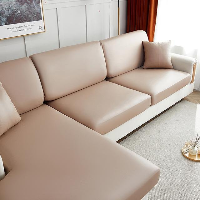 BRHUIXUE L-förmiger Eck-Sofabezug aus Kunstleder in Beige, wasserabweisend und schmutzabweisend, Sitzkissenbezug für Ecksofas - Bild 1