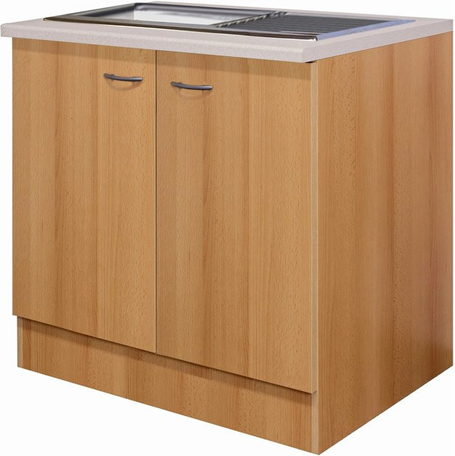 Flex-Well Classic Küchen-Spülenunterschrank Nano aus melaminbeschichteter Spanplatte in Buche Nachbildung, Breite: 100 cm - Bild 1