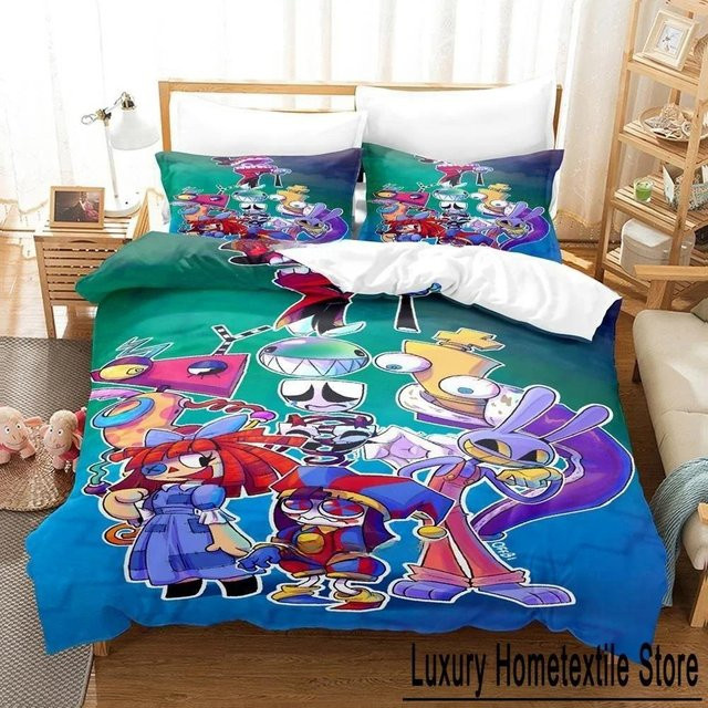 Dreiteiliges Bettwäscheset Digitaler Zirkus mit 3D-Druck im Cartoon-Anime-Design von Binchi Outdoor Product, Mehrfarbig, B/H: 173 x 218 cm - Bild 1