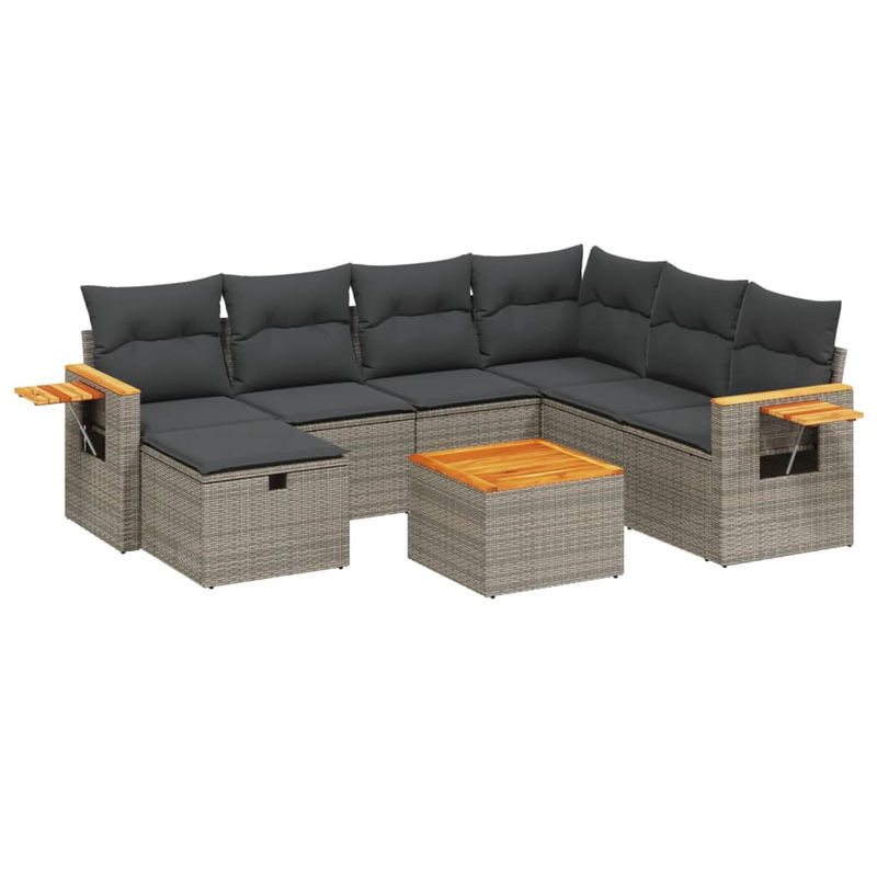 vidaXL 8-teilige Garten-Sofagarnitur in L-Form aus grauem Poly-Rattan mit Kissen und Metallgestell - Bild 2