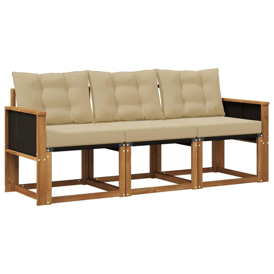 vidaXL Outdoor-Sofagarnitur aus Akazienholz mit Textilene und Kissen in Natur und Beige - Bild 2