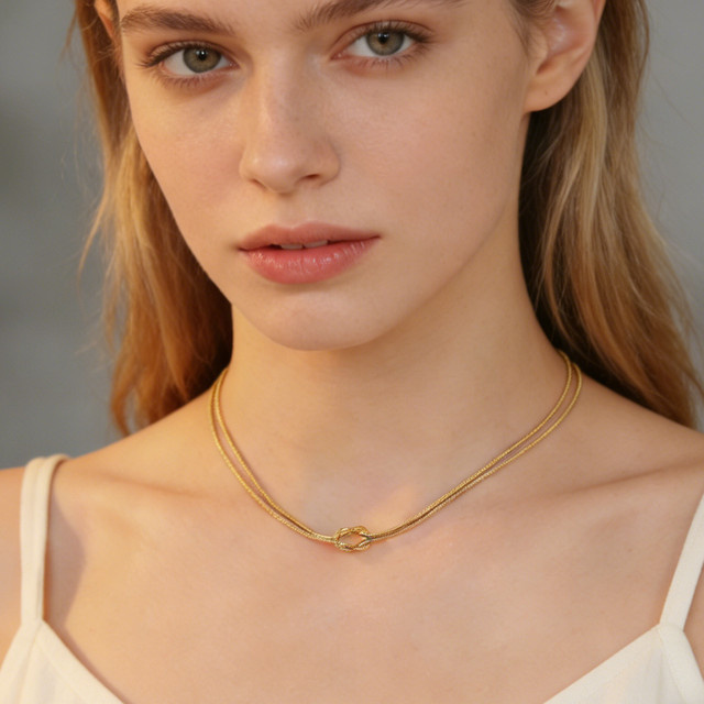 cazador Halskette Liebesknoten-Doppel-Schlangenkette, Edelstahl, Gold, Damen - Bild 1