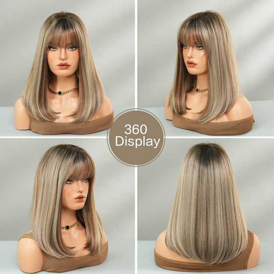 7JHH WIGS Perücke für Damen, aschbraun, schulterlang, synthetisch - Bild 3