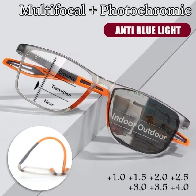 MDOD Lesebrille Progressiver Look, Herren, Vollrand, TR90, rechteckig, Photochrome, Anti Blaulicht - Bild 1
