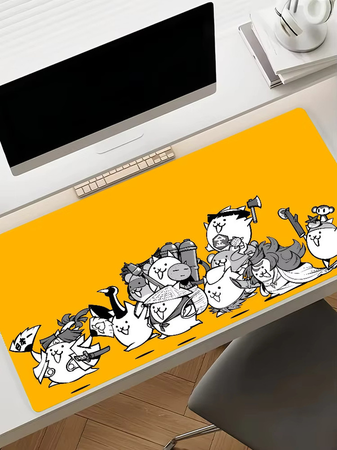 B-BattleS C-Cats Mauspad in Gelb, rutschfeste XXL Schreibtischunterlage aus Gummi für Gaming und Büro - Bild 6