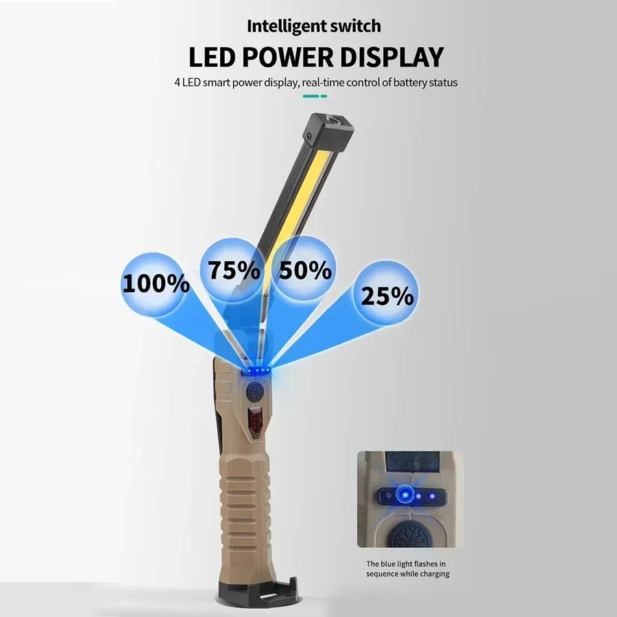 XIWANGFIRE Tragbare faltbare LED-Taschenlampe in Schwarz mit starkem Magnet, COB-Arbeitslicht und USB-Wiederaufladung als Notfall-Flutlicht und Outdoor-Camping-Laterne - Bild 6