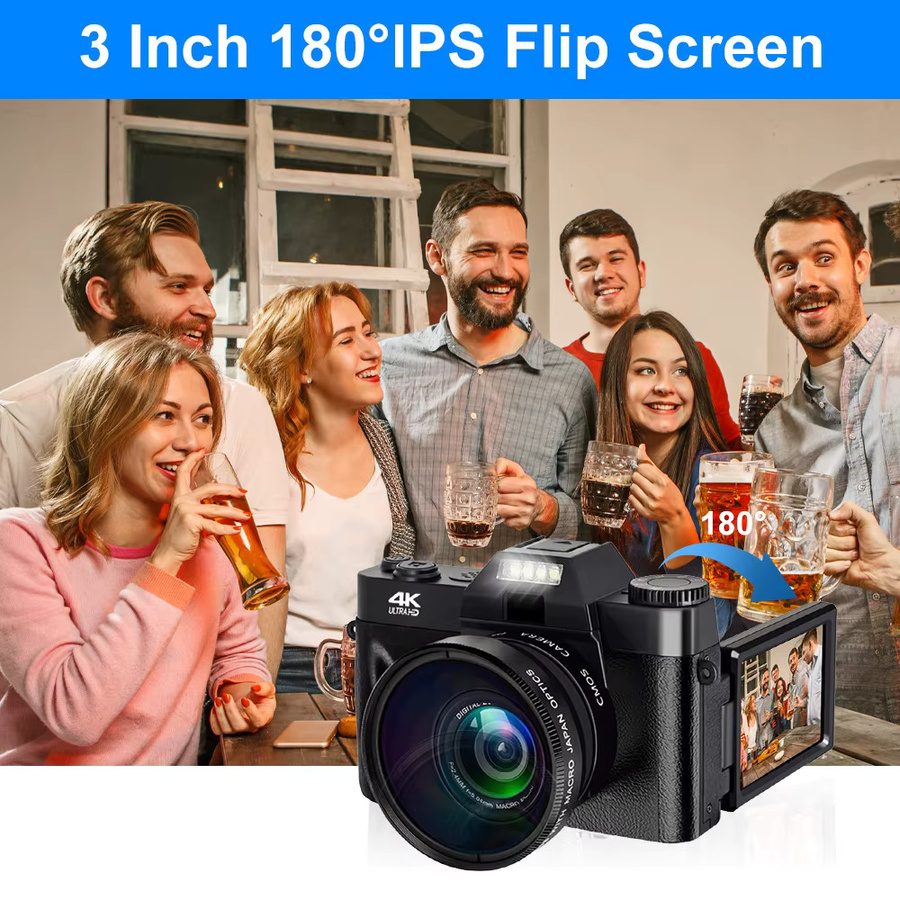 Magecam 4K Professionelle Digitalkamera mit 48 MP, 16X Zoom, Autofokus, WIFI und 3 Zoll Flip Screen in Schwarz - Bild 5