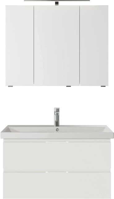 Pelipal Badmöbel-Set Serie 4035, 3-teilig, Weiß Glanz, mit Waschtisch, Waschtischunterschrank und Spiegelschrank mit LED-Beleuchtung und Shaver-Socket - Bild 1