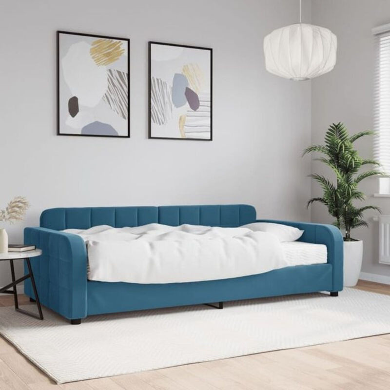 Vidaxl Polsterbett Tagesbett mit Matratze aus Samt und Metall in Blau, B/T/H: 200 x 100 x 110 cm - Bild 1