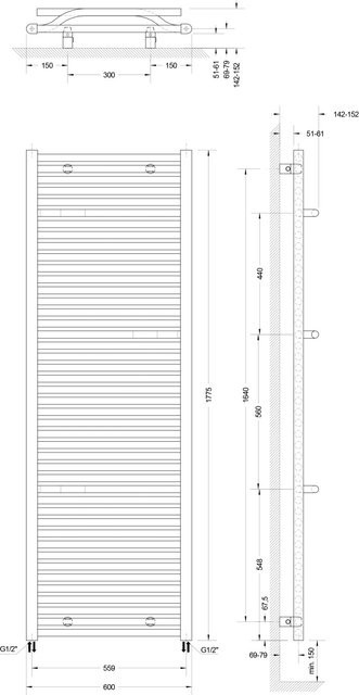 Schulte Design-Heizkörper Miami Anthrazit mit Anschluss von unten 1.265 W - Bild 1