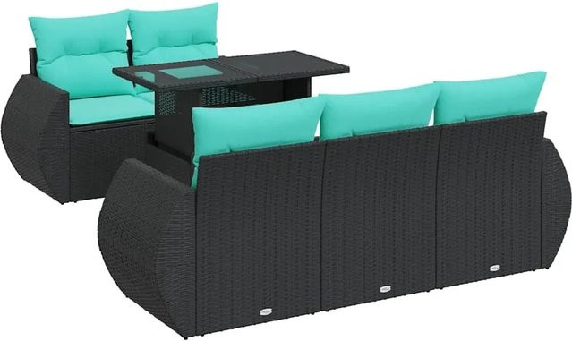 vidaXL 6-teilige Garten-Sofagarnitur aus Poly-Rattan mit Kissen in Schwarz - Bild 1