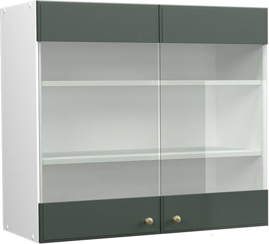 Vicco Küchenglasschrank Fame-line Unterschrank in Grün-Gold im Landhausstil mit Schwebetüren aus Holzwerkstoff und Glas, Breite: 80 cm - Bild 1