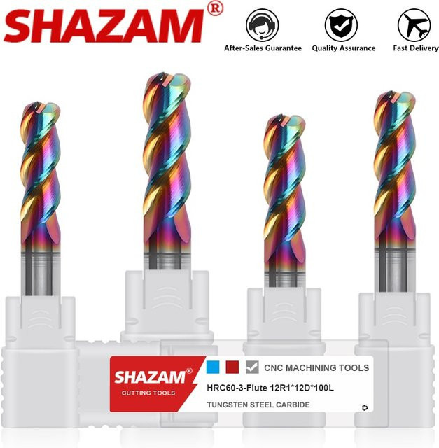 Shazam Rundnasenfräser aus Wolframkarbid mit DLC-Beschichtung, 3-Flöten-Fräser für CNC-Bearbeitungszentren, Mehrfarbig - Bild 1