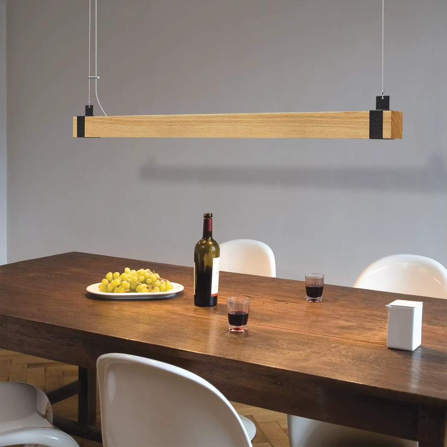 Dimmbare LED Pendelleuchte aus Holz im Industrial Design, Schwarz, 100 cm - Bild 4