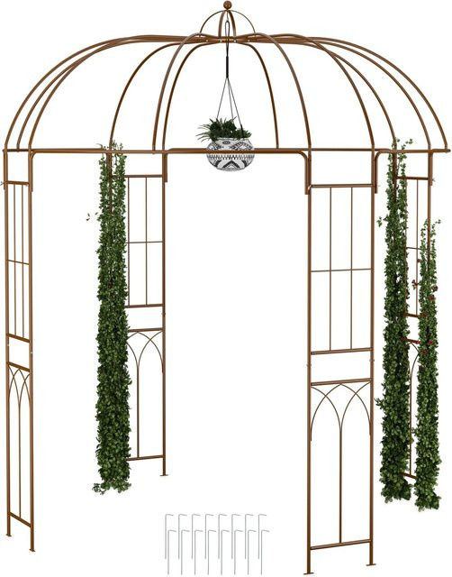 Relaxdays Rosenpavillon Rankgerüst aus Metall in Bronze, wetterfest mit Ornamenten, B/T/H: 269 x 211 x 211 cm - Bild 1
