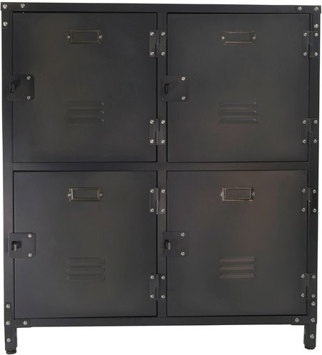 Rikta Vintage-Metallschrank aus Stahl in Schwarz mit 4 Türen im Industrial-Style, B/H/T: 75 x 82,5 x 35 cm - Bild 1