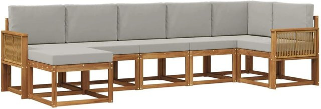 vidaXL Outdoor-Sofagarnitur aus Massivholz Akazie mit 7 Teilen in Hellgrau und Natur mit UV-beständigem Polyester-Bezug - Bild 1