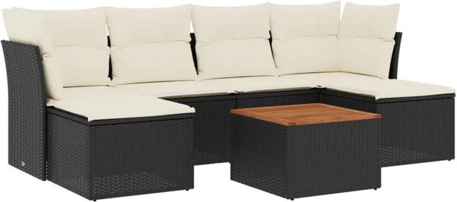 vidaXL 7-tlg Garten-Sofagarnitur aus Polyrattan in Schwarz mit Kissen und Metallrahmen für Terrasse und Garten - Bild 1