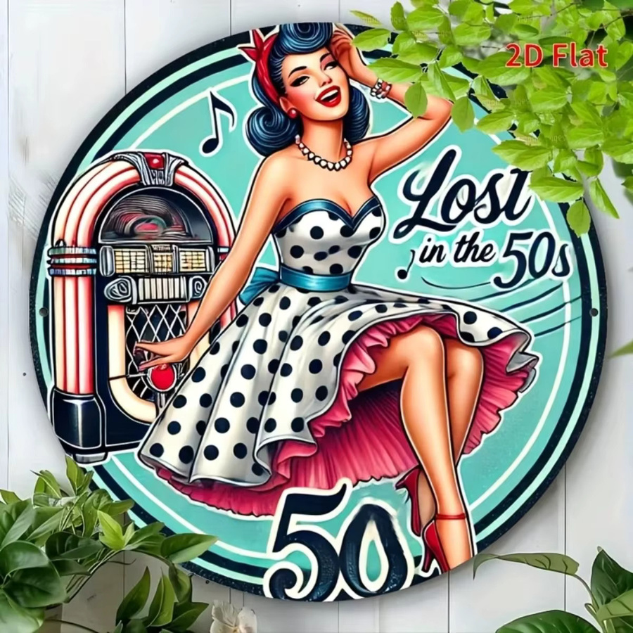 CIFBUY Wandkunst aus Metall Lost in the 50er im Retro-Stil, runde Metall-Wanddekoration mit Typografie in Multicolour, Durchmesser: 20 cm - Bild 4