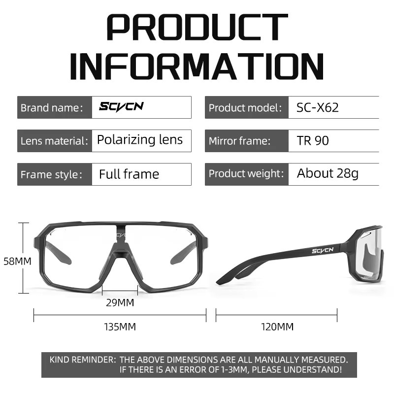 Scvcn Sportsonnenbrille, Photochrome, Vollrand, Schwarz, Unisex - Bild 5