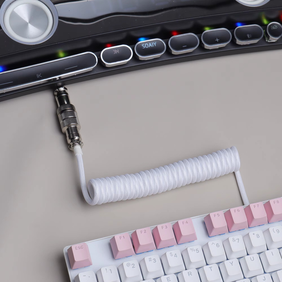 LANO Mechanisches Tastaturkabel mit GX16 Aviation-Stecker, USB auf Typ-C, geflochtenes Spiralkabel in Grün-Weiß - Bild 2