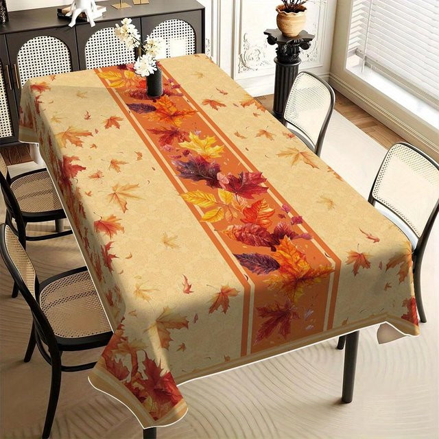 Wasserdichte Tischdecke mit herbstlichem Ahornblatt-Design von JINGYUE Pet, beige, B/T: 90 x 140 cm - Bild 1