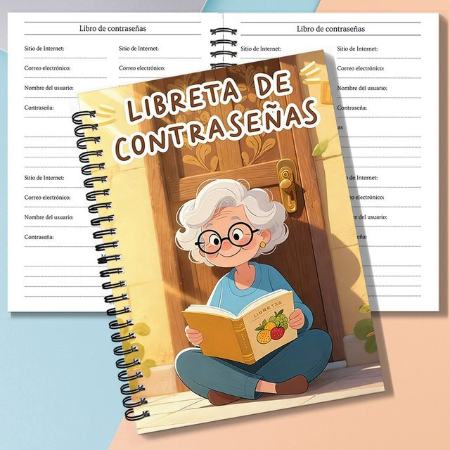 Notizbuch mit Spiralbindung für Senioren als Passwort-Organizer und Online-Konto-Management, Softcover, liniertes A5 Notizbuch, Mehrfarbig - Bild 1