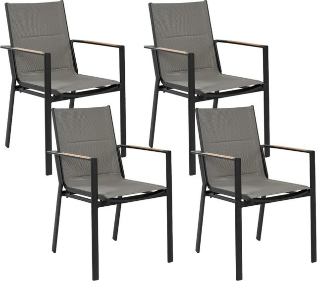 Beliani Gartenstuhl modern in Schwarz und Grau mit Textilene-Bezug und Armlehnen, stapelbar, B/T/H: 64 x 56 x 90 cm - Bild 1