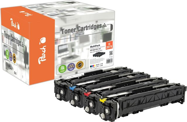 Peach HP 207 X 4 Toner XL Set (Schwarz, Cyan, Magenta, Gelb) wiederaufbereitet für HP Color LaserJet Pro MFP M 282 nw, ersetzt HP No. 207X, W2210X, W2211X, W2212X, W2213X - Bild 1