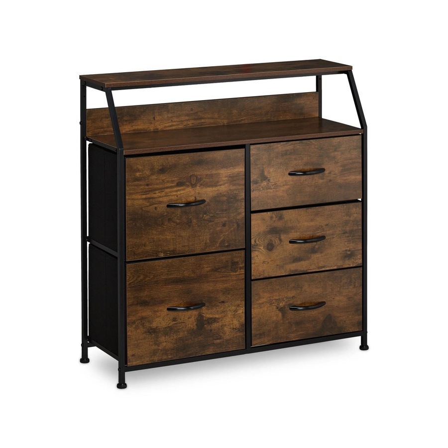 Relaxdays Kommode im Industrial Style aus Stahl und MDF mit 5 Schubladen und 2 Ablagen, Schwarz und Dunkelbraun, B/H/T: 87 x 84 x 32 cm - Bild 2