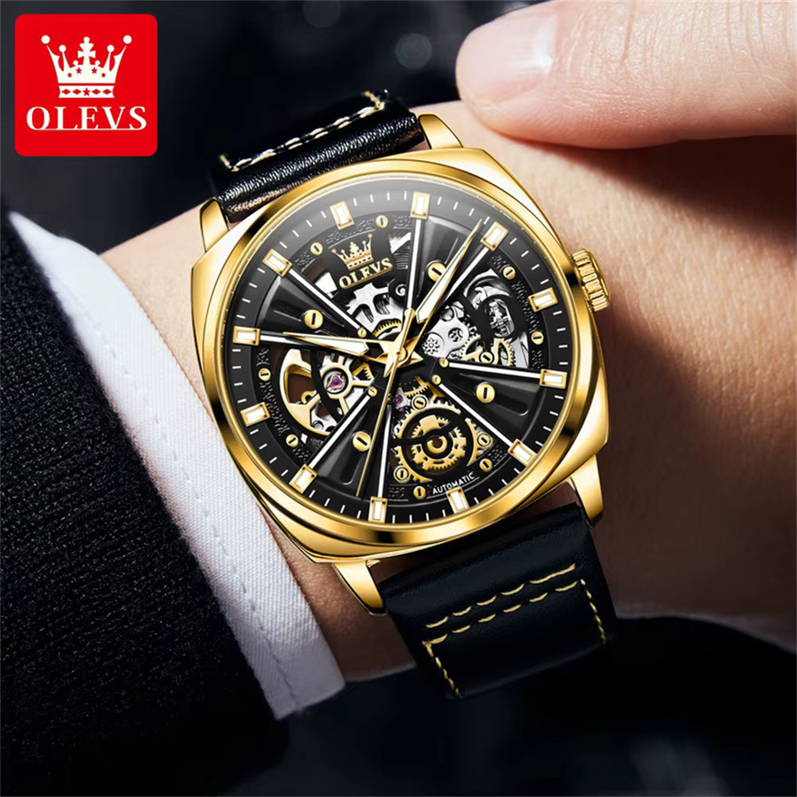 OLEVS Automatikuhr, Lederarmband, Schwarz, Herren - Bild 4