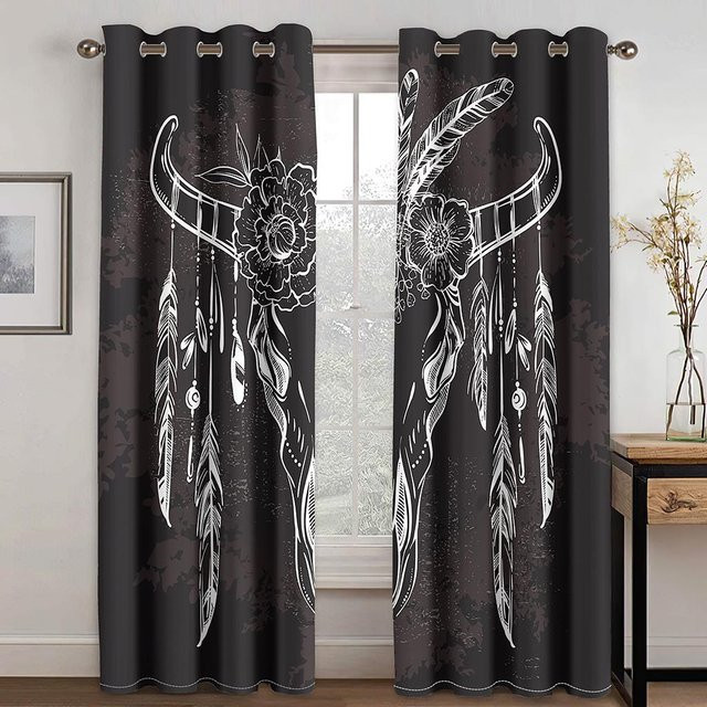 Yiran Furniture 2er-Set Dünne Vorhänge mit Buddhistisch Zen und Böhmischem Design, Semi-transparent, Polyester, Breite: 100 cm, Höhe: 130 cm - Bild 1