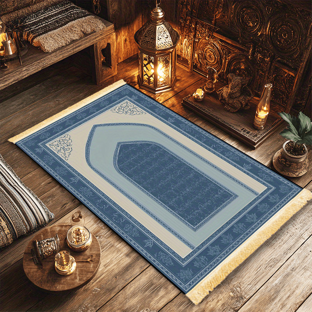 VIKAMA Islamische Gebetsmatte in Blau mit orientalischem Design, faltbar für Heim und Reisen - Bild 1
