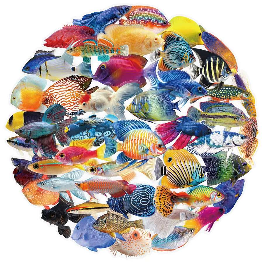 50 Stück transparente Fisch-Aufkleber von AnimeWorlds Store, wasserfeste Dekoration in Multicolour für Handyhüllen, Scrapbook und Gepäck - Bild 2