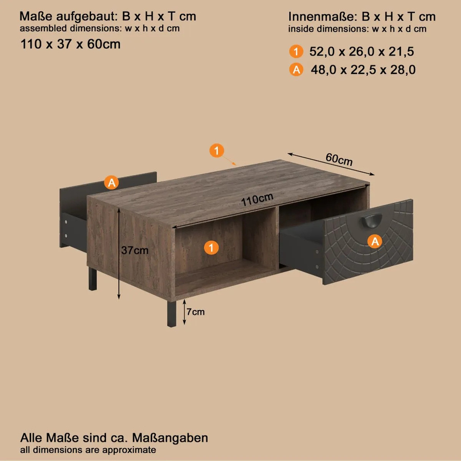 Couchtisch Oriana von TOP.FURN in Bronze und Rost, rechteckig, B/T/H: 110 x 60 x 60 cm - Bild 4