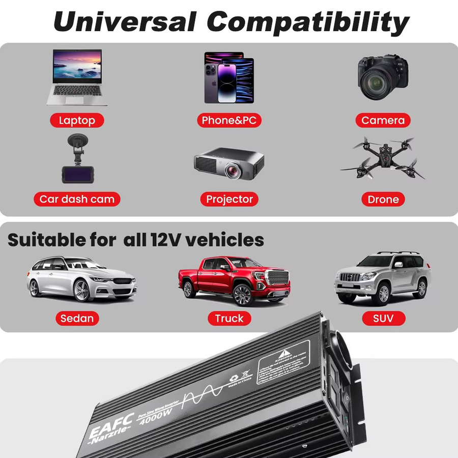 EAFC DC12V zu AC220V 50HZ LCD Reine Sinus Welle Inverter Stromversorgung Power Bank Spannung Auto Batterie Konverter in Schwarz - Bild 5