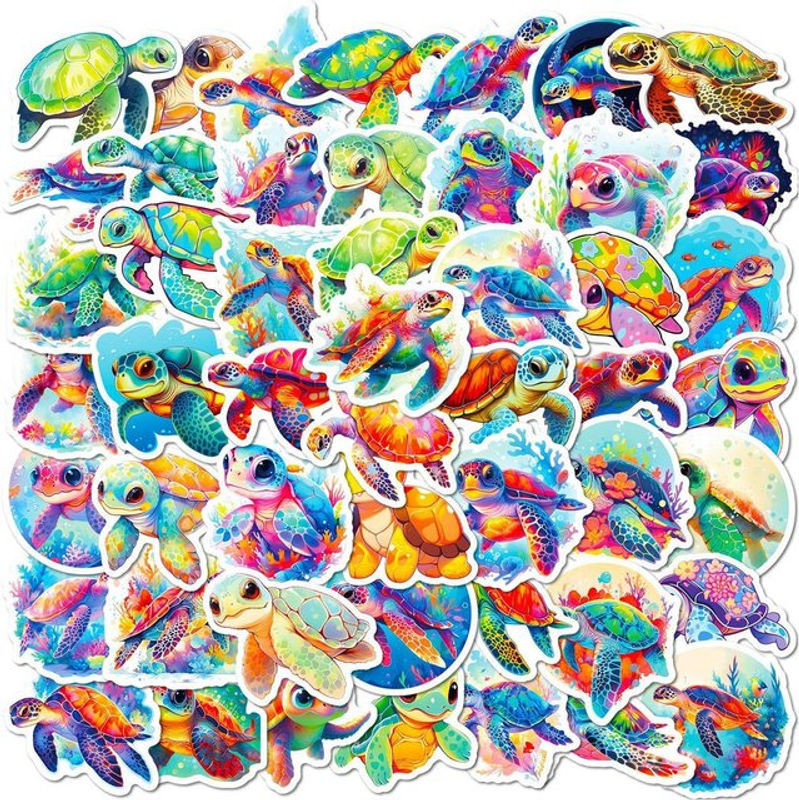 50 Stück bunte Schildkröten-Aufkleber Set aus Papier im maritimen Design von RecordingYourLife Store - Bild 1