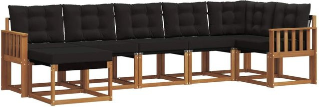 vidaXL Outdoor-Sofagarnitur 7-teilig aus Akazienholz mit Textilene und Kissen in Natur und Schwarz - Bild 1