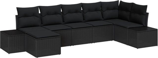vidaXL 7-teiliges Garten-Sofa-Set aus Poly Rattan und Stahl in Schwarz mit Kissen und modernem L-Shape Design - Bild 1