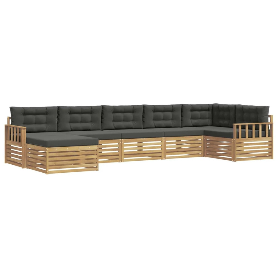 vidaXL Outdoor-Sofagarnitur in L-Form aus massivem Akazienholz mit 7 Kissen in Anthrazit und Weiß - Bild 2