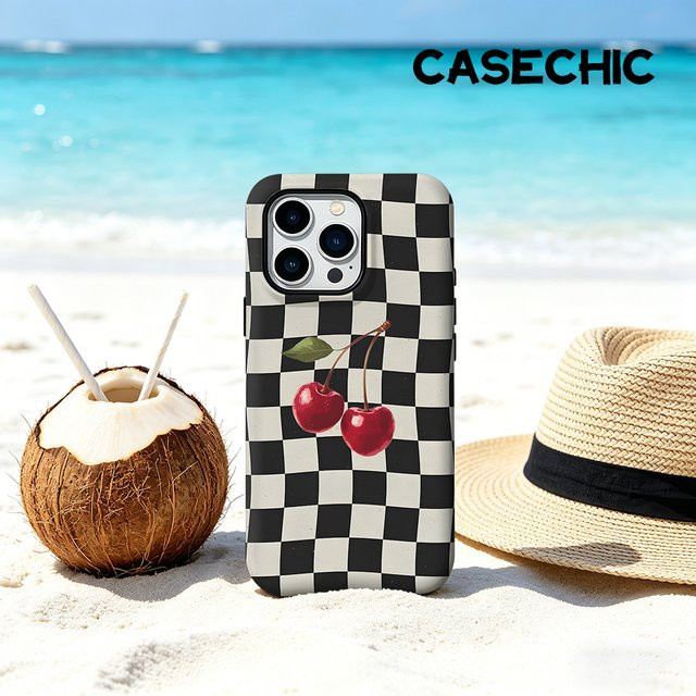 CaseChic Schutzhülle mit MagSafe Kompatibilität und mattem Bumper im Cherry Checker Design für iPhone 17 16 15 14 13 Pro Max Plus, Stoßfest, Hartes PC, Mehrfarbig - Bild 1