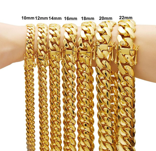 Miami-Panzerkette Armband, 316L-Edelstahl, Gold, Unisex, 10–22 mm - Bild 1