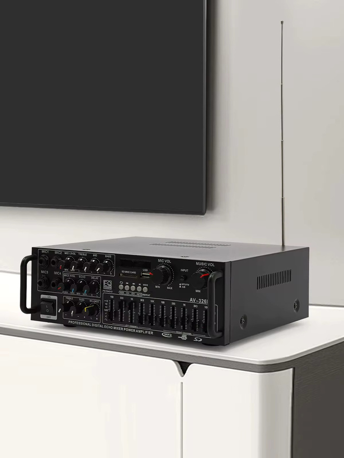 Bymaocar AV-326BT 2-Kanal Bluetooth Stereo HiFi Leistungsverstärker in Schwarz mit 200W+200W Digitalem Audio-Verstärker, Karaoke-Mikrofoneingang, FM-Radio, USB und SD-Karte inklusive Fernbedienung - Bild 5