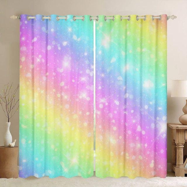 Regenbogen-Vorhang mit Batikmuster und Sternen, zweiteiliges Verdunklungsvorhang-Set für Schlafzimmer und Wohnzimmer, Mehrfarbig, B: 53,5 cm, H: 114 cm, 2 Stück - Bild 1