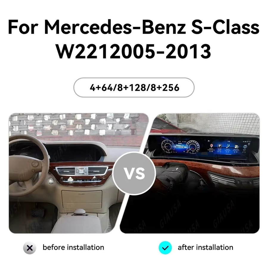 YANFU Digitaler Tachometer und Android 14 Auto-Multimedia-Radio für Mercedes Benz S-Klasse W221 und CL W216 S350 S300 (2005-2013), 12,3 Zoll, Schwarz - Bild 3